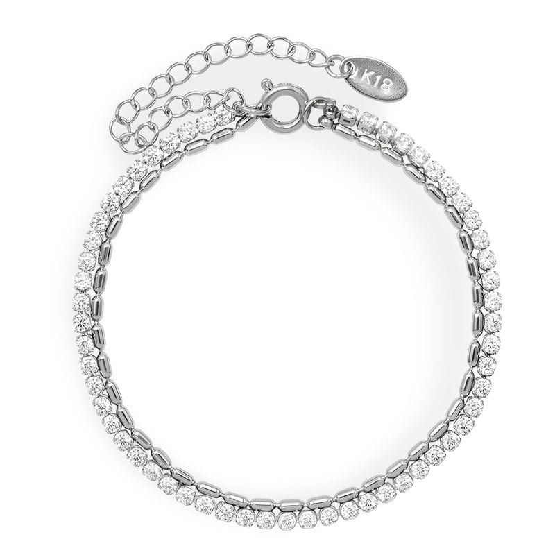 Bracelet double chaîne argent en titane avec petites pierres incrustées et fermoir mousqueton.