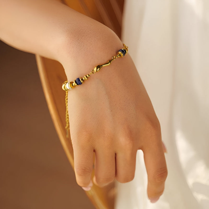 Pulsera doble, de acero inoxidable y lapislázuli, modelo Aveline