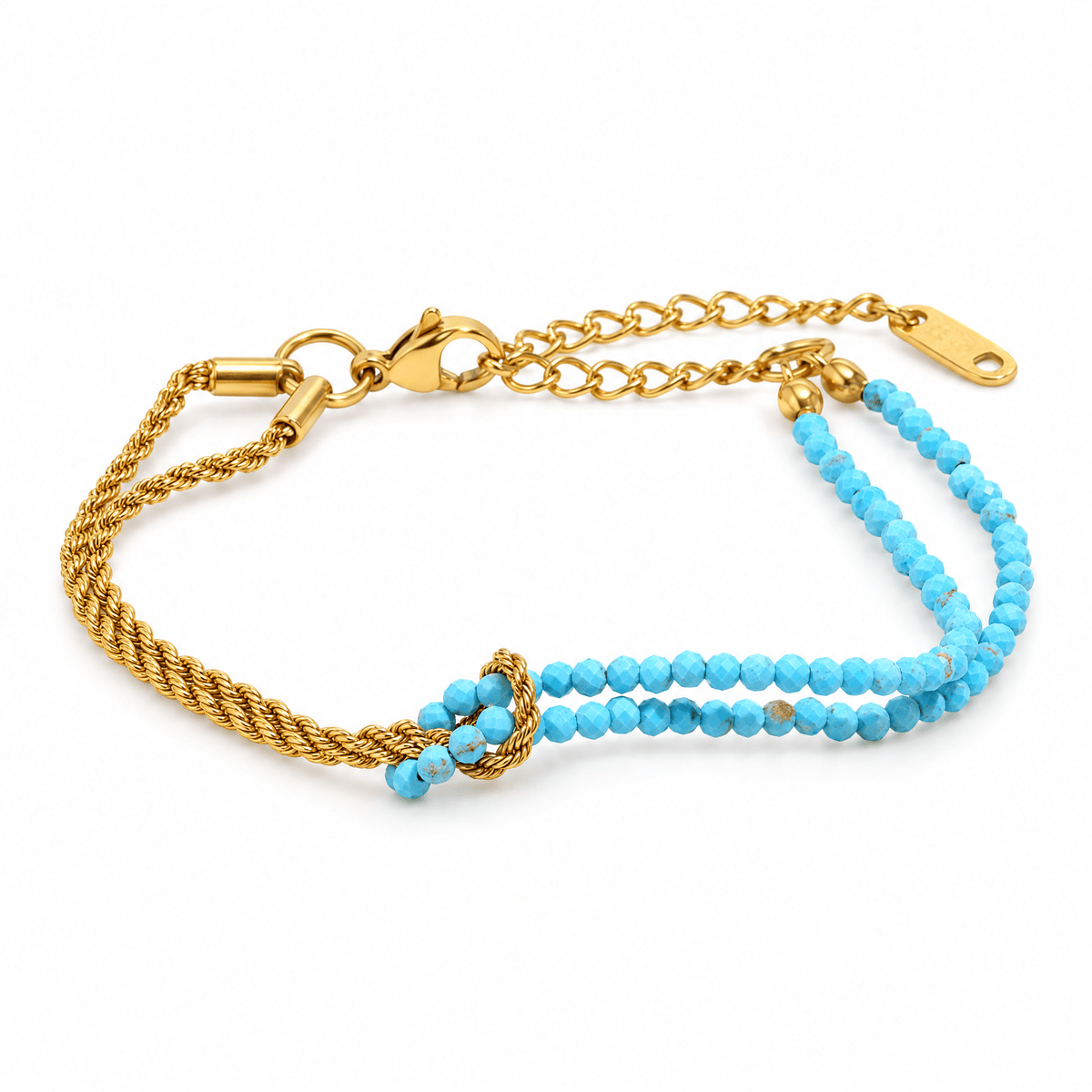 Packshot studio bracelet Wenda Turquoise, vue frontale basse, fond blanc pur — détails verrouillés 10 octobre 2026