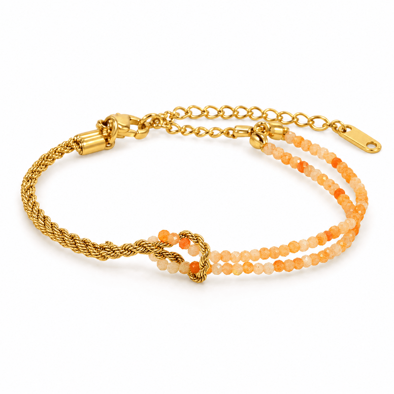 Packshot studio bracelet Wenda Cornaline, vue frontale basse, fond blanc pur — détails verrouillés 10 octobre 2026