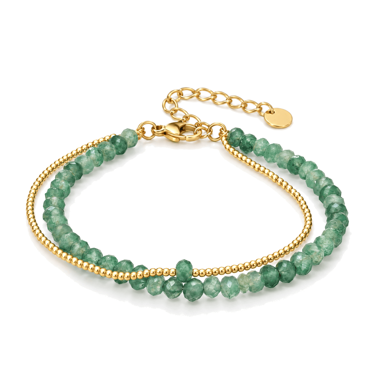 Packshot studio bracelet Médélyne Vert, vue frontale basse, fond blanc pur — détails verrouillés 10 octobre 2026