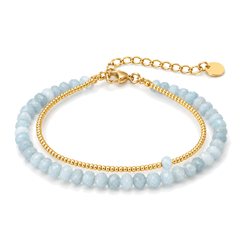 Packshot studio bracelet Médélyne Bleu clair, vue frontale basse, fond blanc pur — détails verrouillés 10 octobre 2026