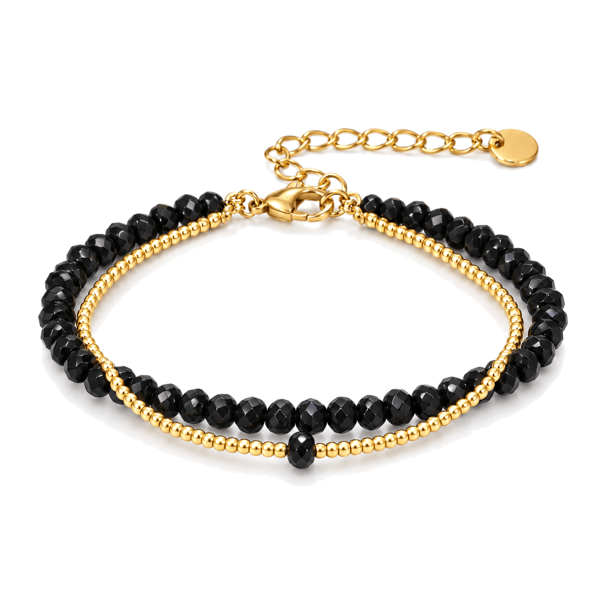 Packshot studio bracelet Médélyne Noir, vue frontale basse, fond blanc pur — détails verrouillés 10 octobre 2026
