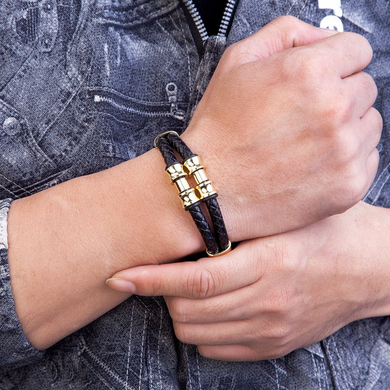 Pulsera de doble vuelta en microfibra para hombre, con detalles metálicos, modelo Marzi
