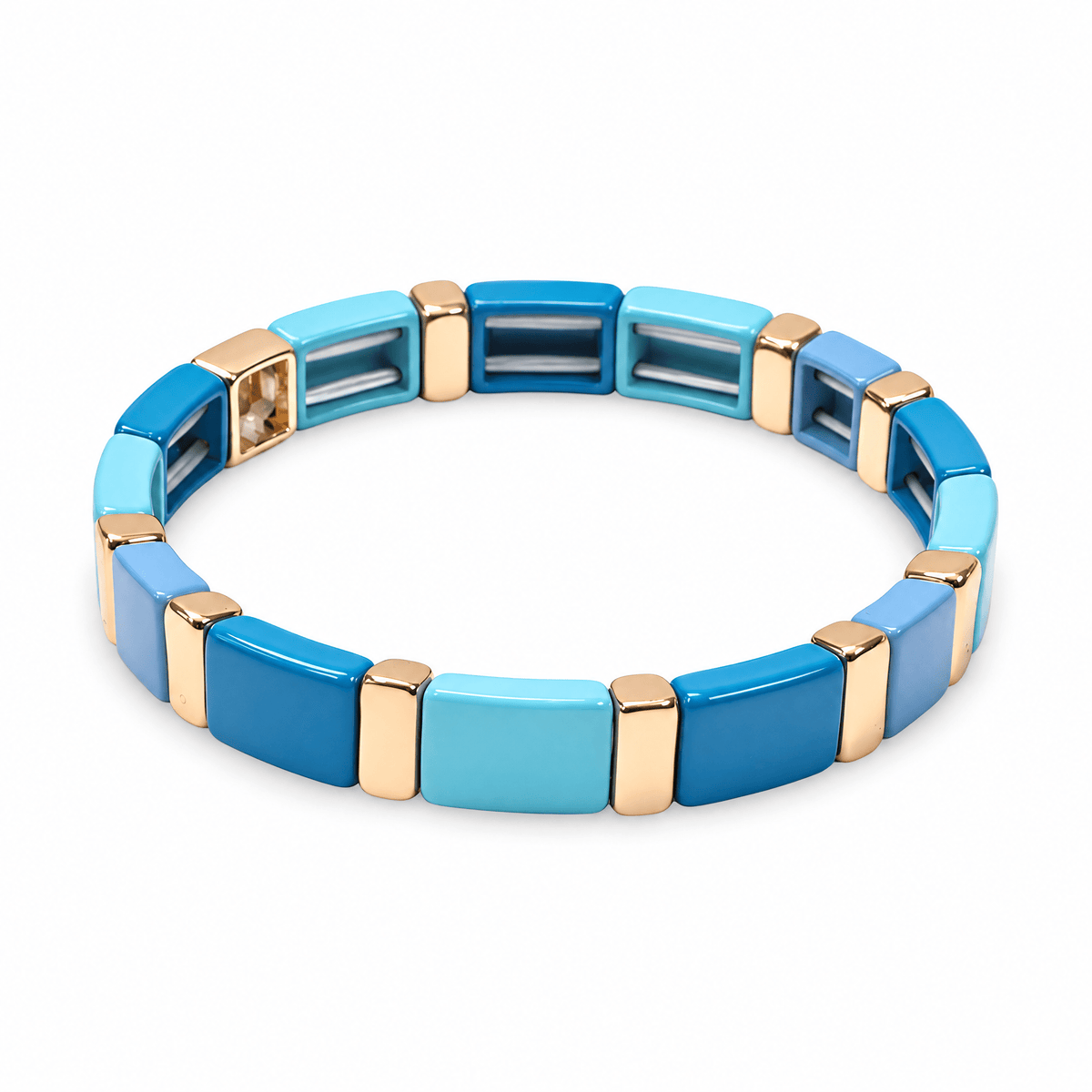 Packshot studio bracelet Calypso style 1, maillons émail multicolores.