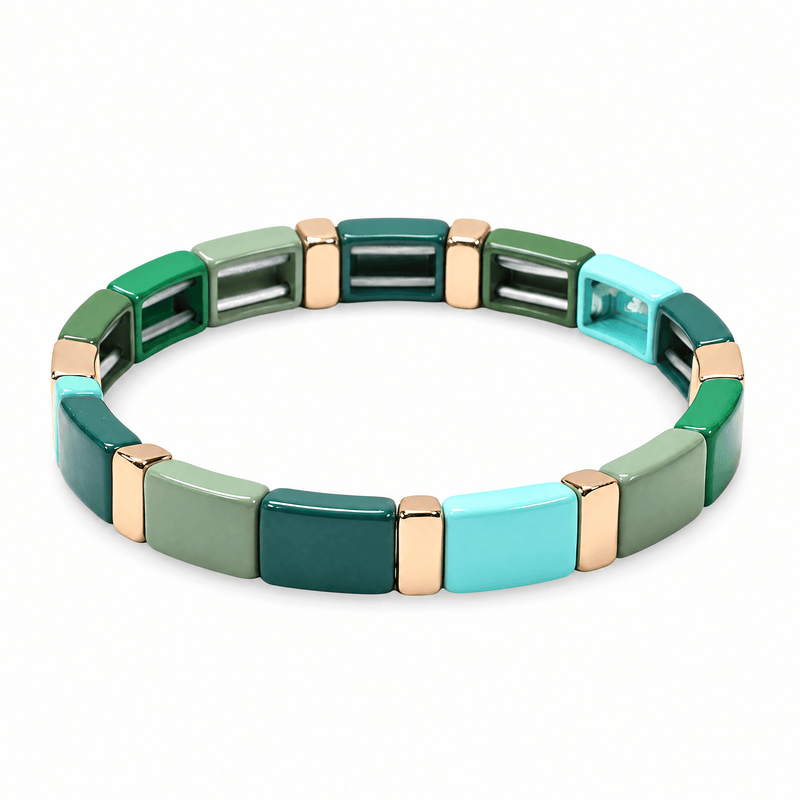 Packshot studio bracelet Calypso style 4, maillons émail multicolores.