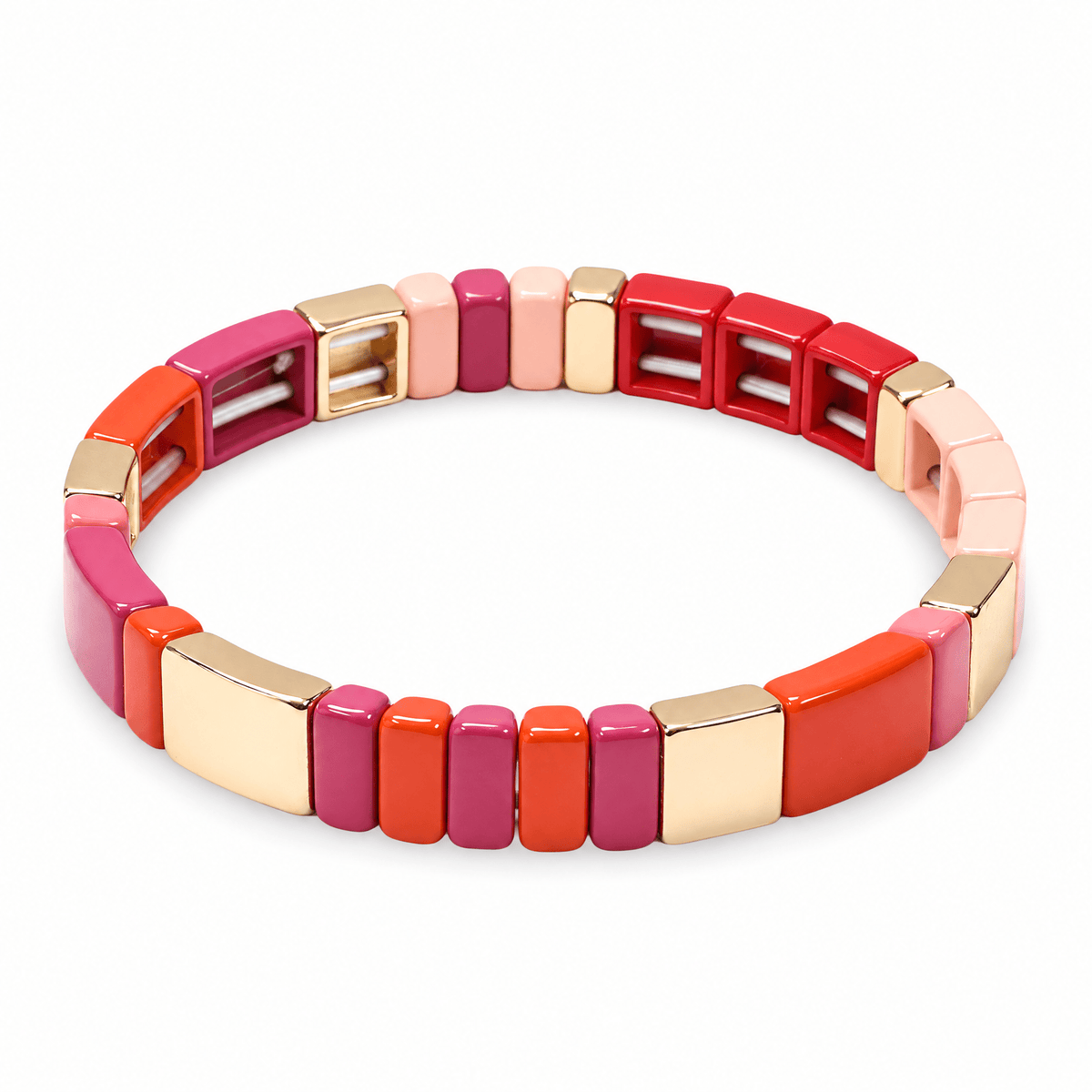 Packshot studio bracelet Calypso style 11, maillons émail multicolores.