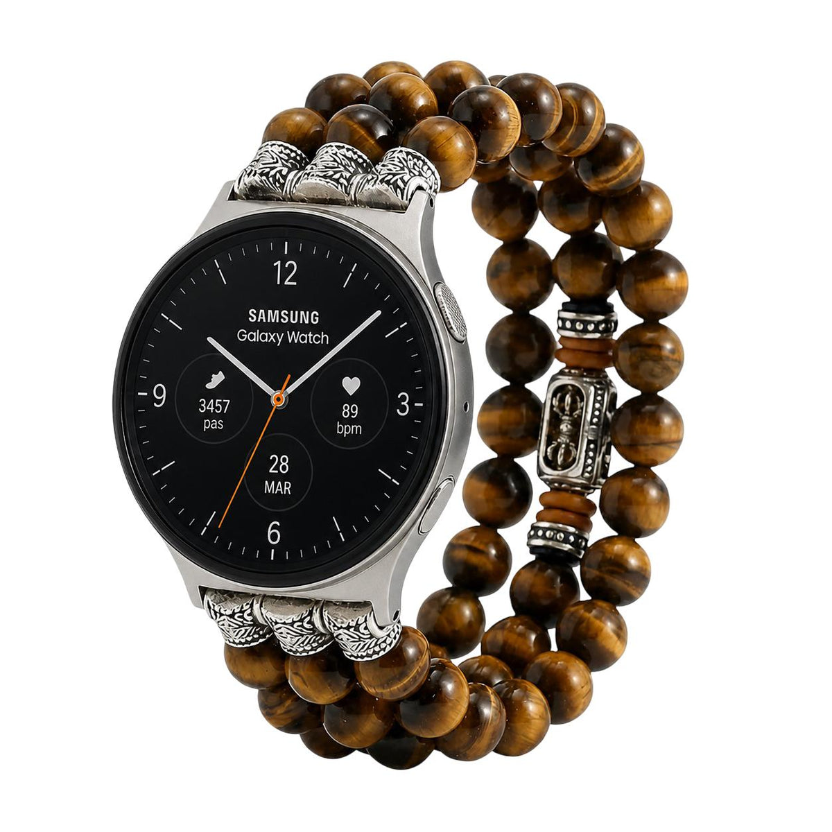 Smartwatch Bracelet in Natural Stones, Tiger’s Eye and Onyx, Multi-Strand Elastic, Ferran Model