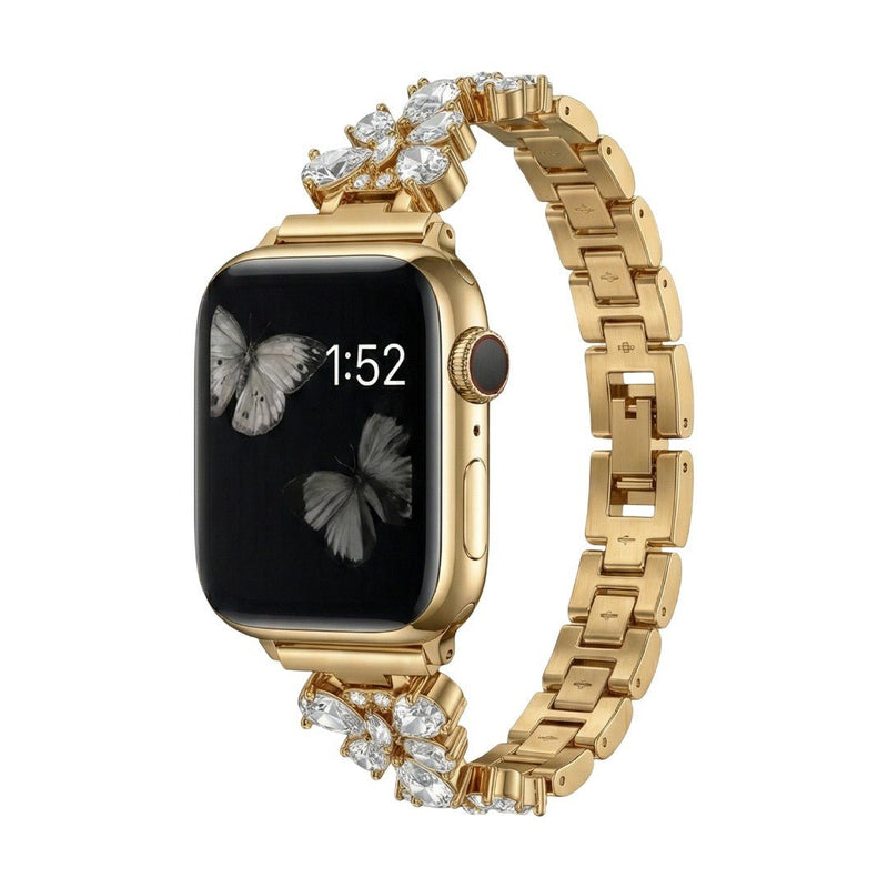 Bracelet élégant pour Apple Watch, maille moderne en acier inoxydable avec motif papillon et cristaux zircon lumineux, modèle Parina
