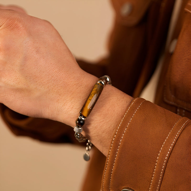 Pulsera de acero inoxidable y ojo de tigre para hombre, modelo Ross