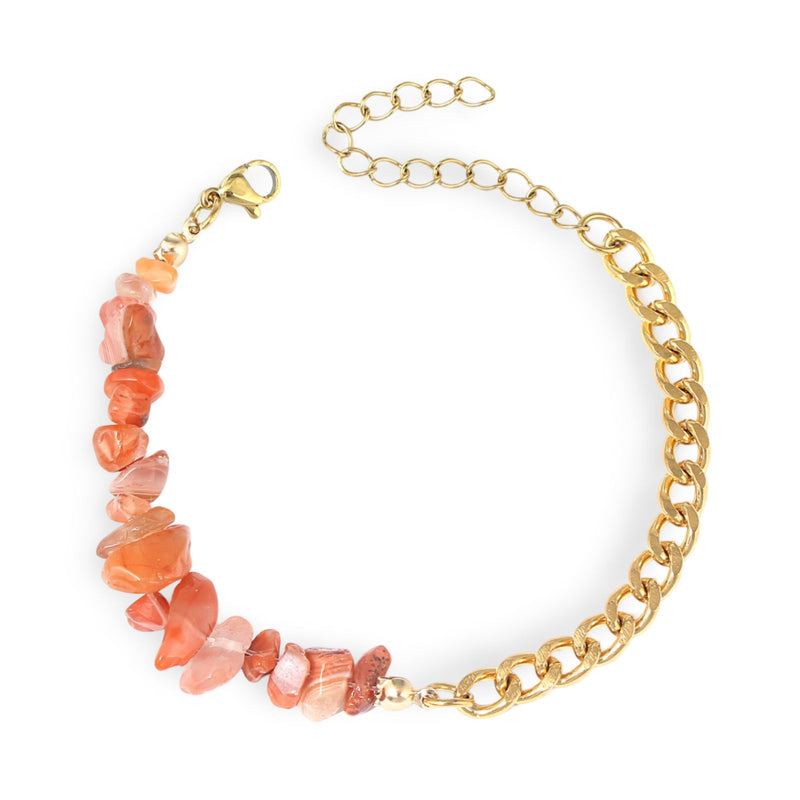 Bracelet femme chaîne dorée avec pierres naturelles irrégulières orange saumon.