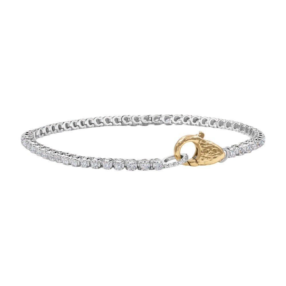 Bracelet en acier inoxydable orné de zircons, plaqué or 18 carats, fermeture mousqueton chic et travaillée, modèle Alethia - La Boutique du Bracelet