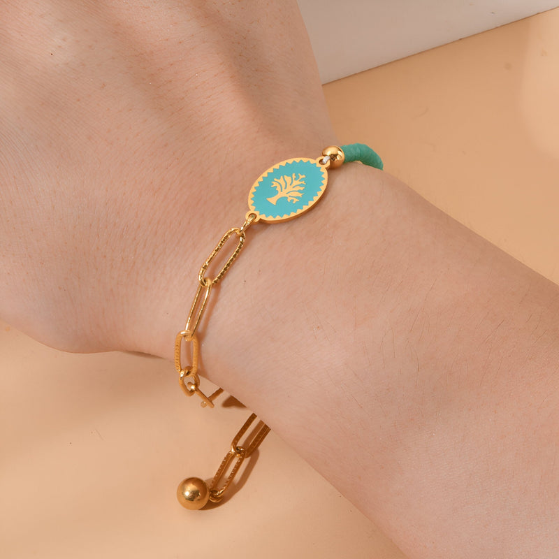 Pulsera de acero inoxidable para mujer, árbol de la vida colorido, modelo Nala