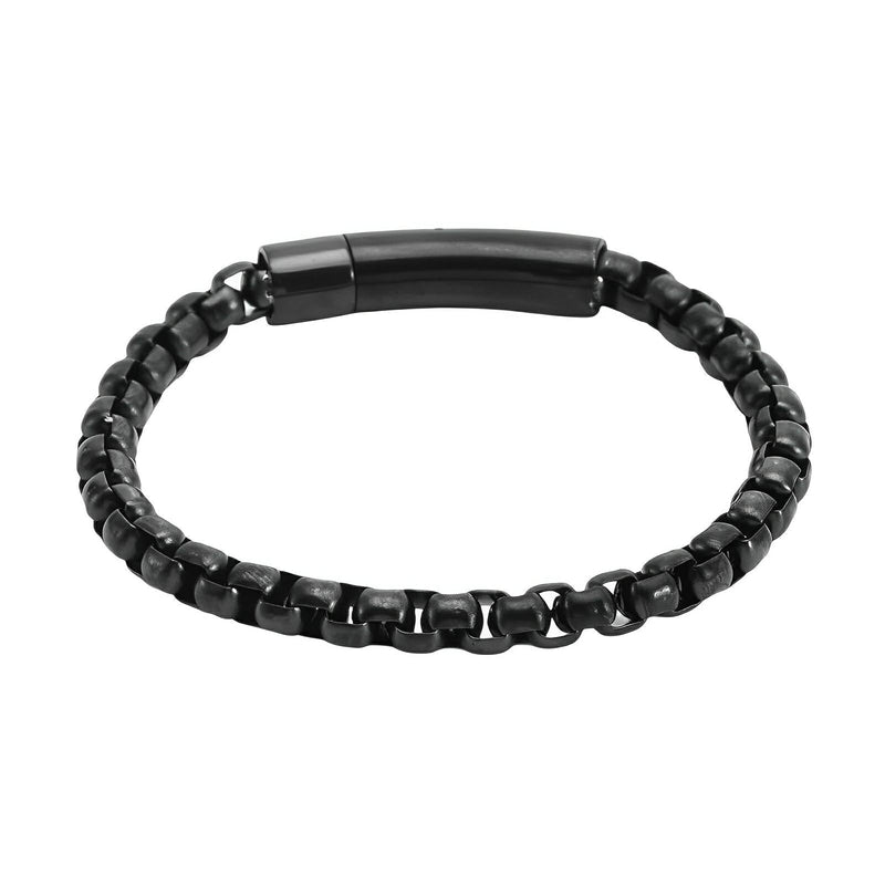 Bracelet maille rolo épaisse en acier inoxydable noir mat avec fermoir magnétique lisse.