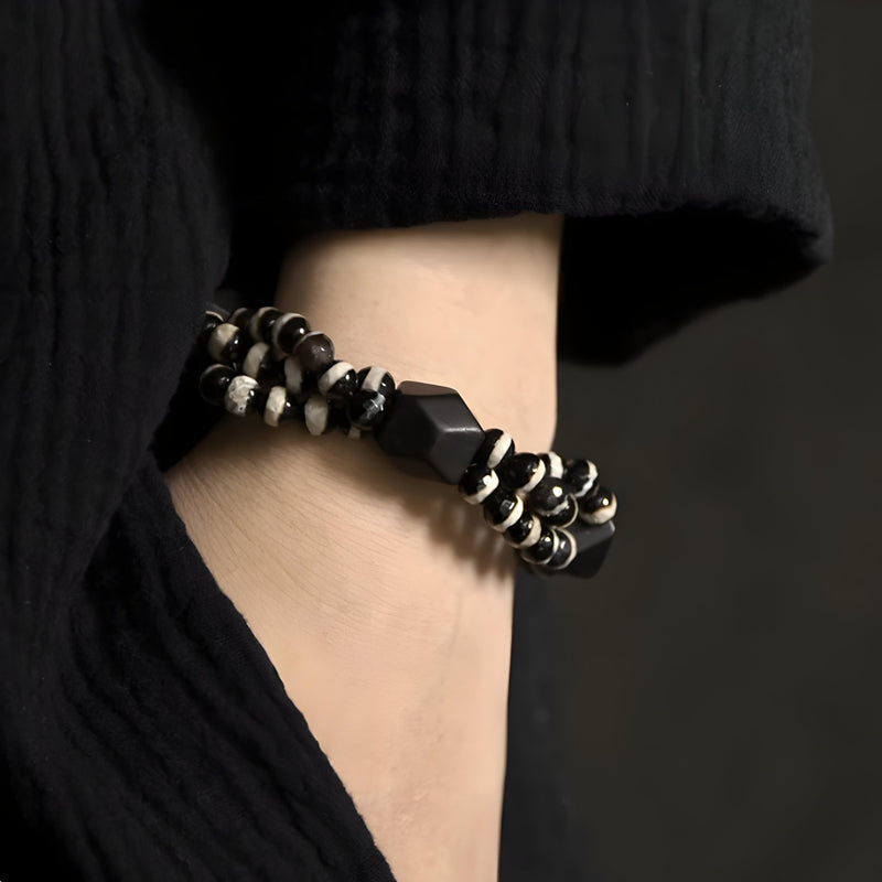 Pulsera de ágata y madera de ébano, aspecto único, unisex, modelo Ermin