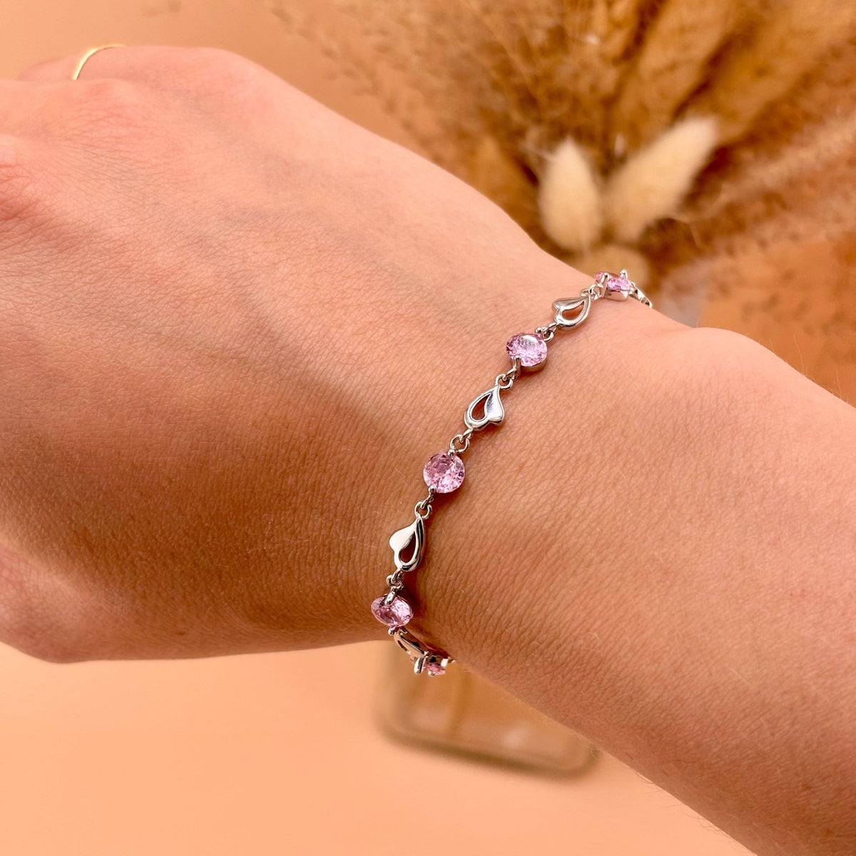 Pure silver bracelet for women, heart link, Brenda model