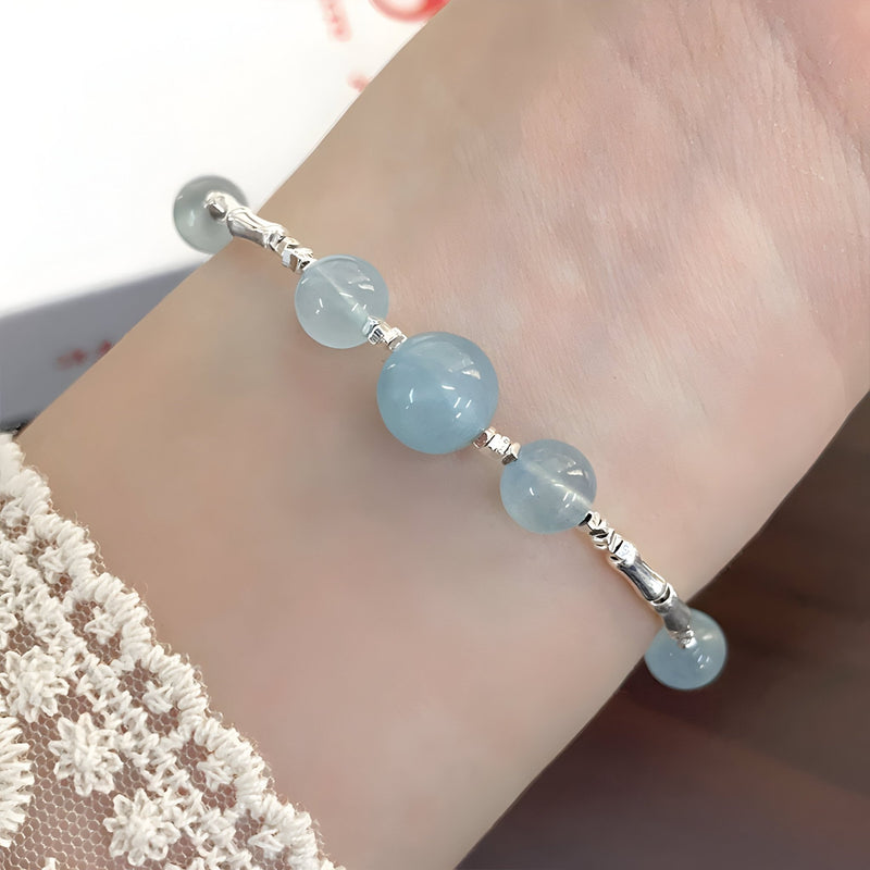 Pulsera de plata de ley con piedras de aguamarina brillantes para mujer, modelo Rebecca