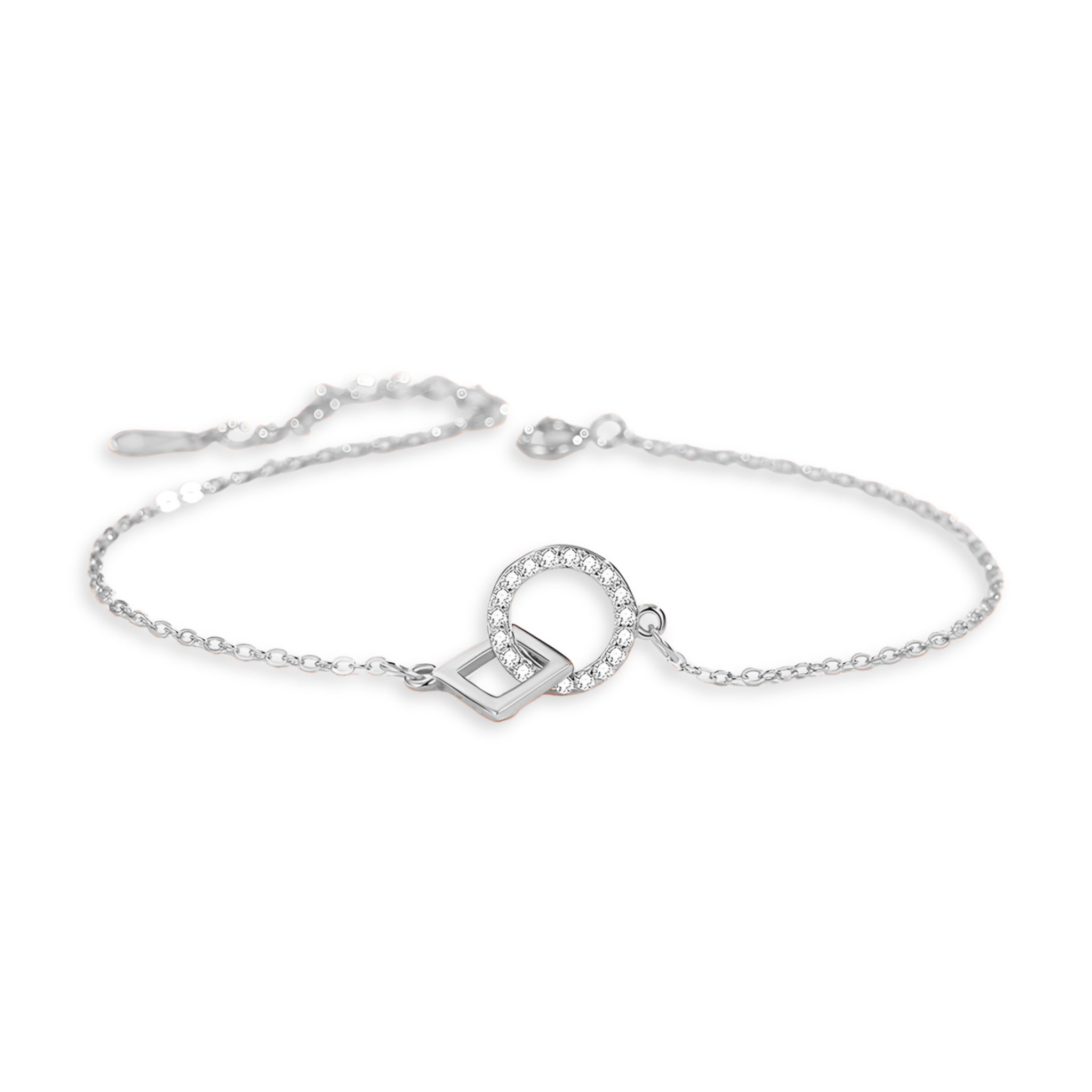 Bracelet fin en argent sterling avec charms géométriques ronds et carrés, modèle Florine.
