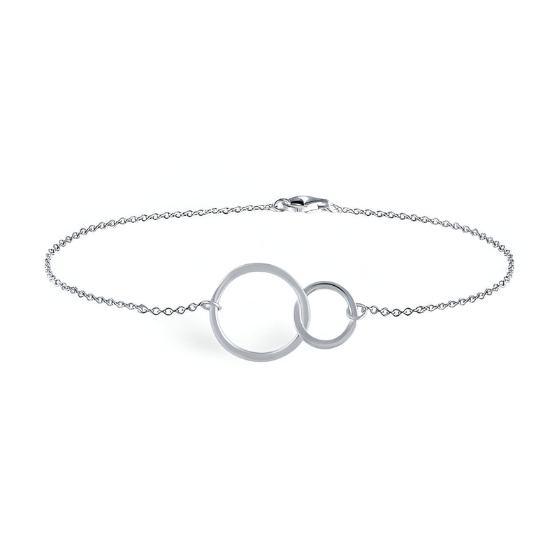 Bracelet fin en argent sterling avec duo de cercles entrelacés, fermeture mousqueton.