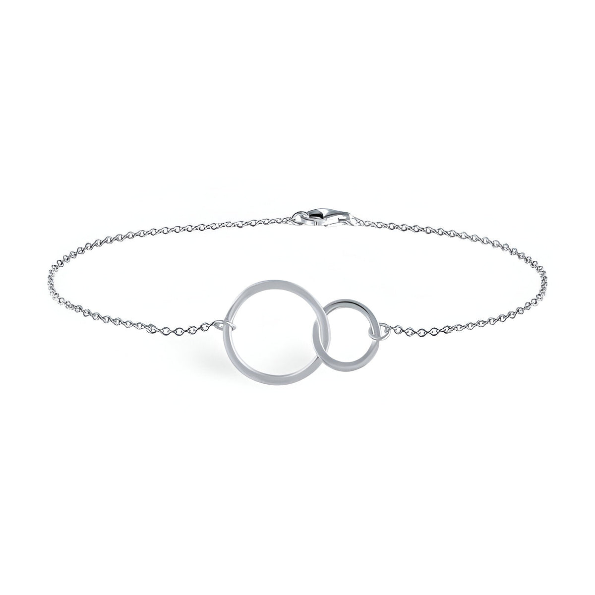 Bracelet fin en argent sterling avec duo de cercles entrelacés, fermeture mousqueton.