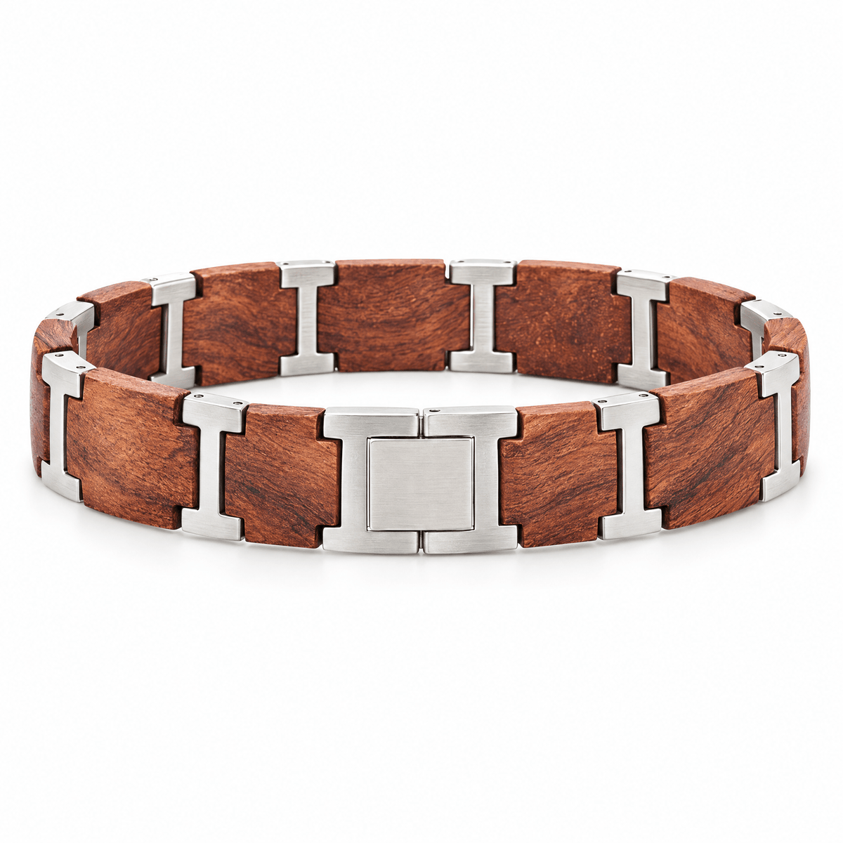 Packshot studio bracelet Augustin Marron et argent, vue de face sur fond blanc — 8 octobre 2026