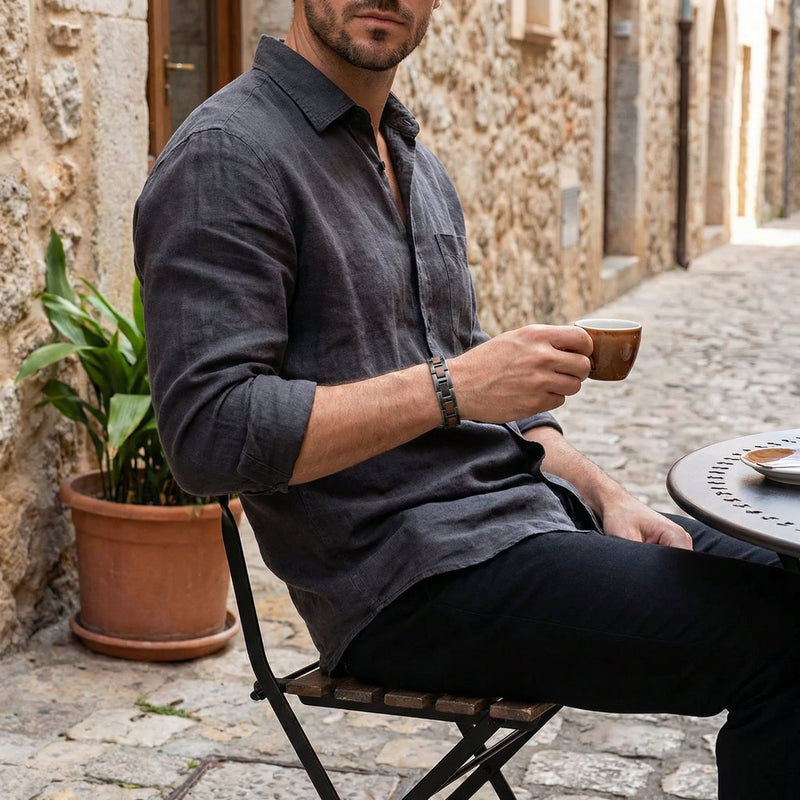 Walnut wood bracelet for men, with a natural look, Alphonse model