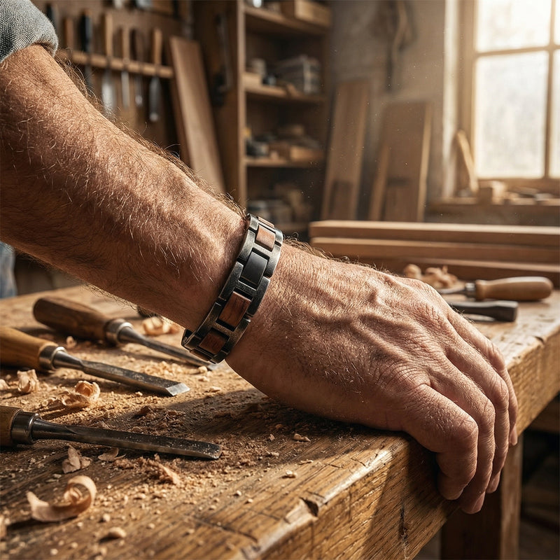 Walnut wood bracelet for men, with a natural look, Alphonse model