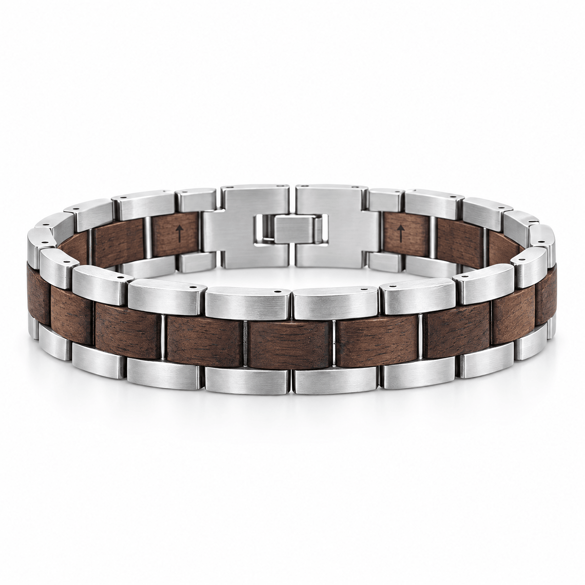 Packshot studio bracelet Grégoire Argent et marron, vue de face sur fond blanc — 8 octobre 2026