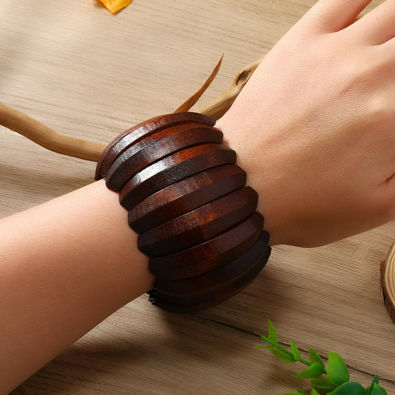 Pulsera de madera natural, estilo étnico, para mujer, modelo Ninetta