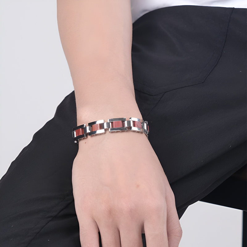 Pulsera de madera para hombre, con aspecto natural y metálico, modelo Emmanuel
