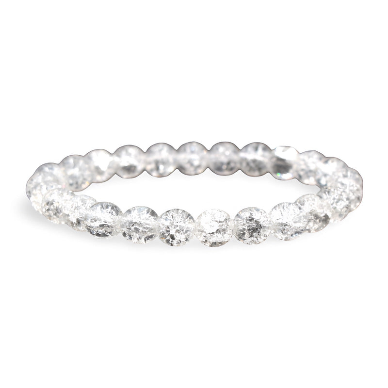 Bracelet femme en cristaux transparents ronds, design élégant et scintillant.