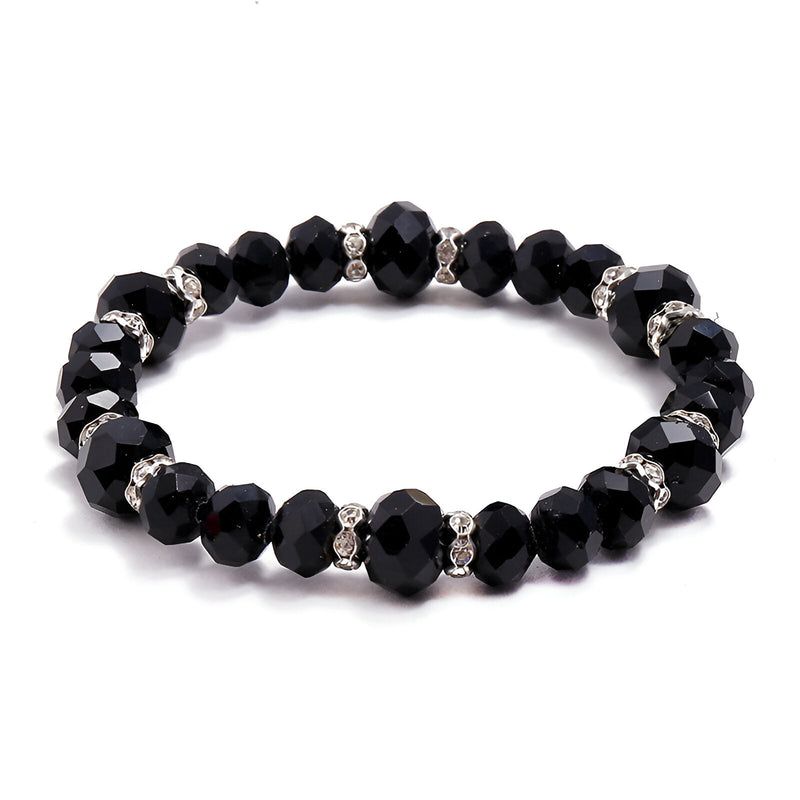 Bracelet femme perles facettées noires et intercalaires strass éclatants modèle Ange.