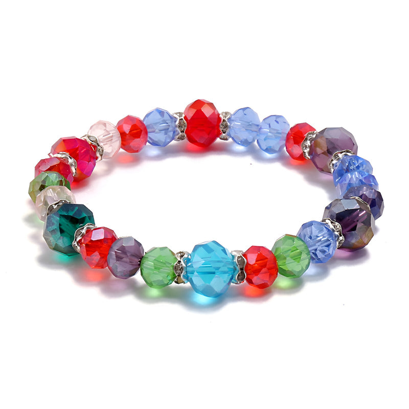 Bracelet femme en cristal multicolore avec perles facettées brillantes et éclatantes.