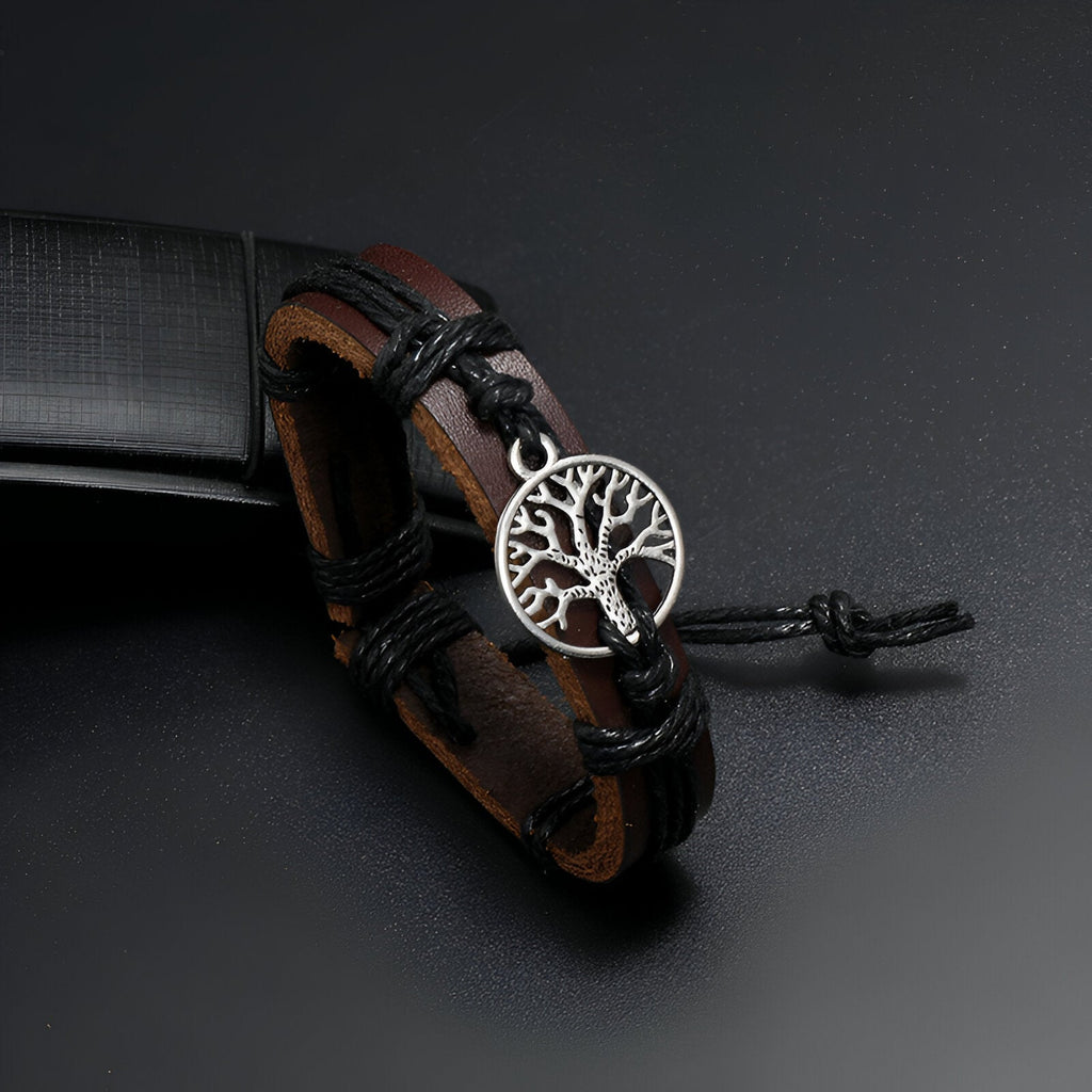 Bracelet en cuir, arbre de vie, mixte, modèle Addison - La Boutique du Bracelet