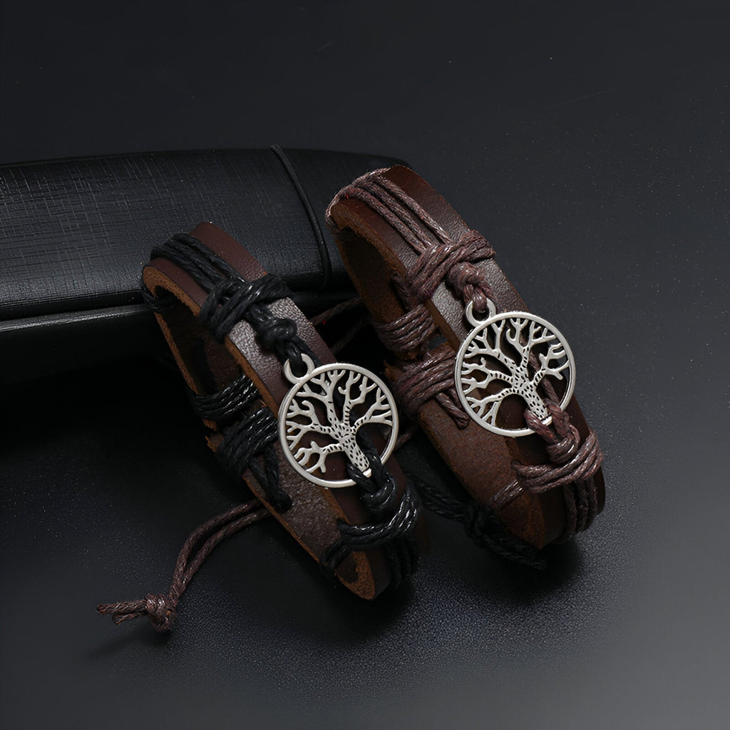 Bracelet en cuir, arbre de vie, mixte, modèle Addison - La Boutique du Bracelet