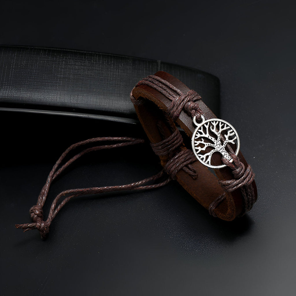 Bracelet en cuir, arbre de vie, mixte, modèle Addison - La Boutique du Bracelet