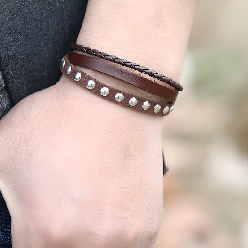 Pulsera de cuero y microfibra con remaches, unisex, modelo Islen
