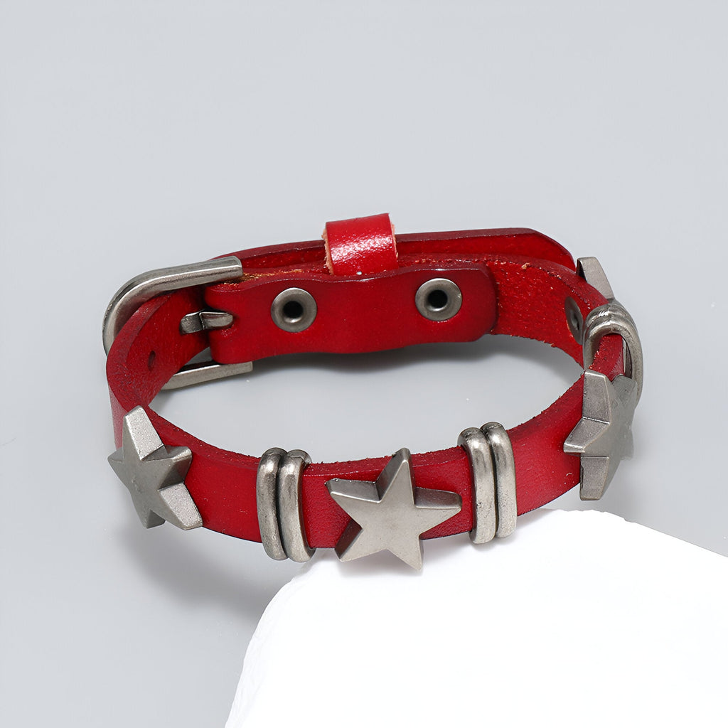 Bracelet en cuir, motif étoilé, pour homme, modèle François - La Boutique du Bracelet