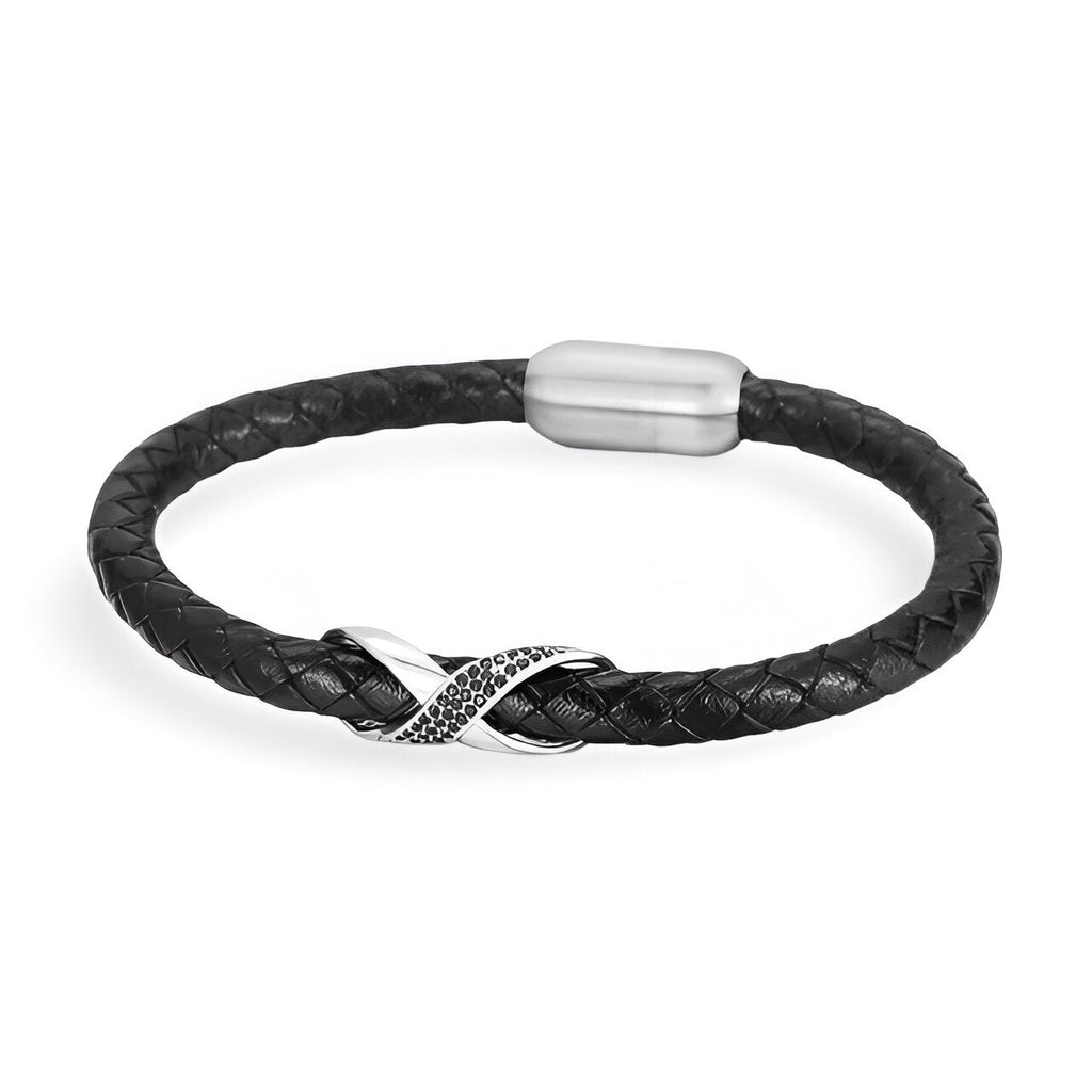 Bracelet en cuir, nœud central en acier, modèle Valor - La Boutique du Bracelet