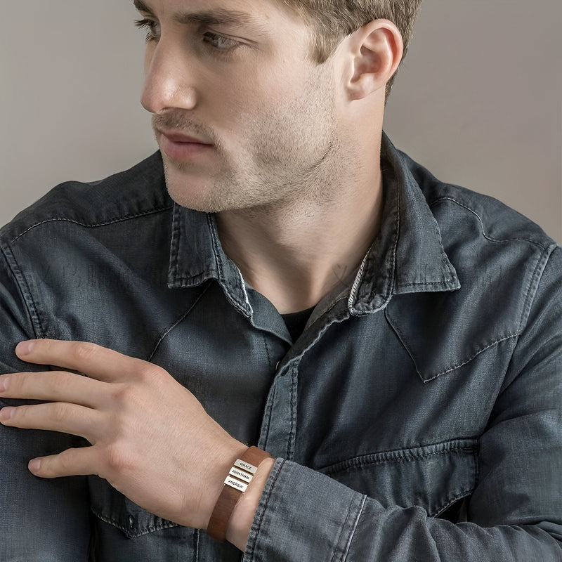 Pulsera de cuero personalizada, una placa, modelo James