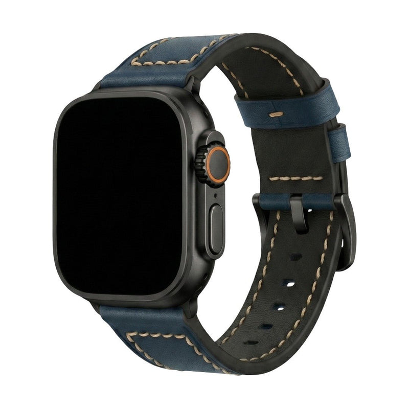 Full-grain leather bracelet for Apple Watch, thick 4MM design with stainless steel buckle, bold masculine look, Audemart model