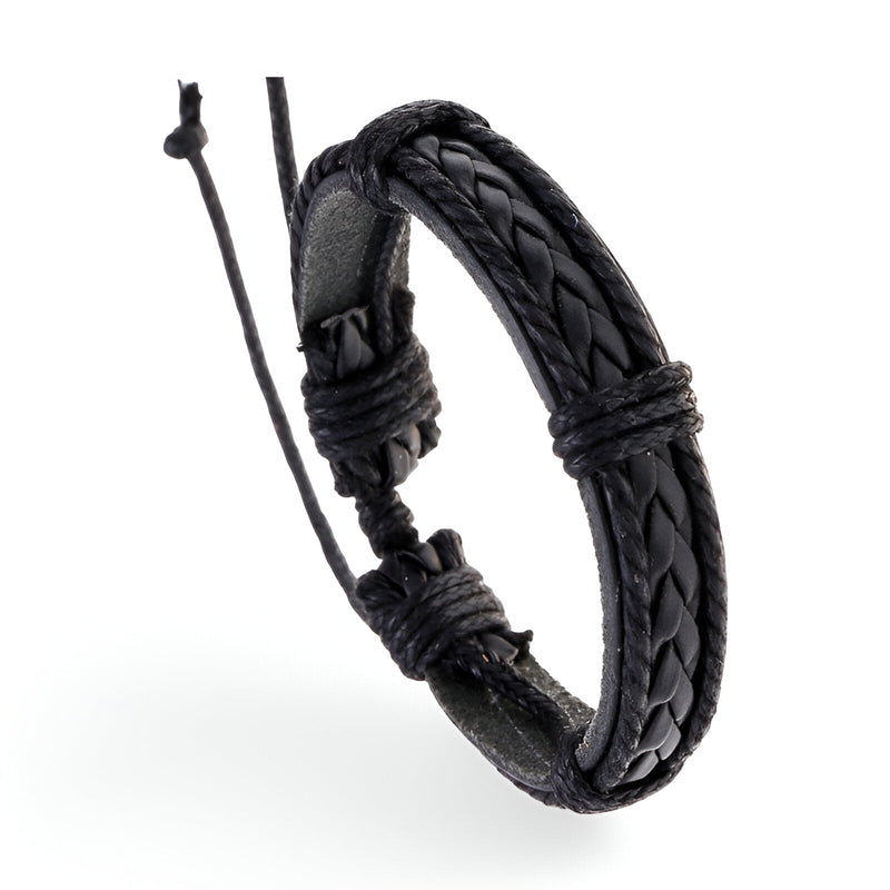 Bracelet en cuir noir tressé, style simple et ajustable, modèle mixte Shiloh.