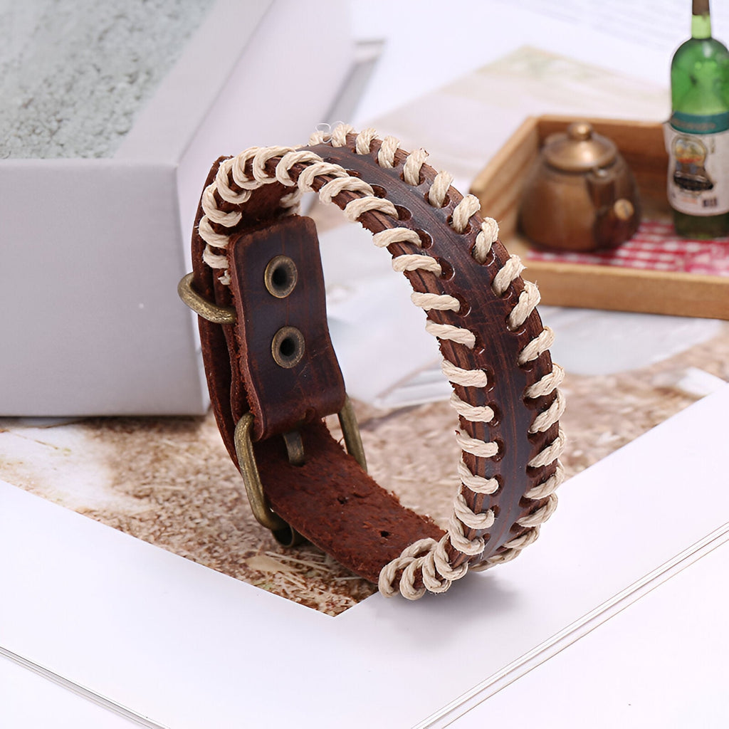 Bracelet en cuir, tressé avec allure, pour homme, modèle Lake - La Boutique du Bracelet