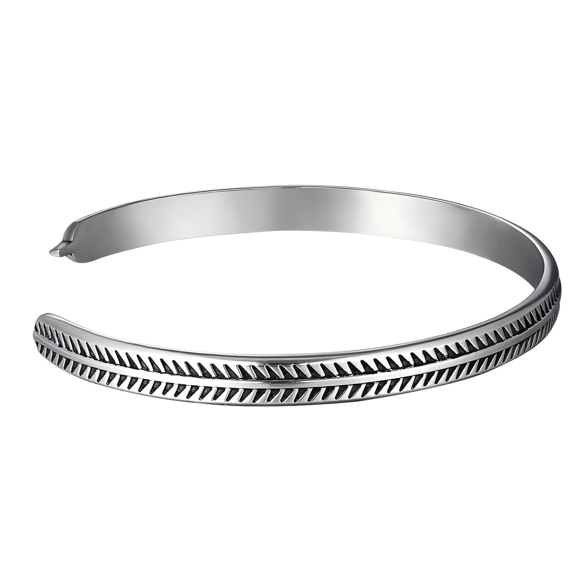 Bracelet rigide argenté en cuivre plaqué, design chevrons, pour homme, modèle Hugo waterproof.
