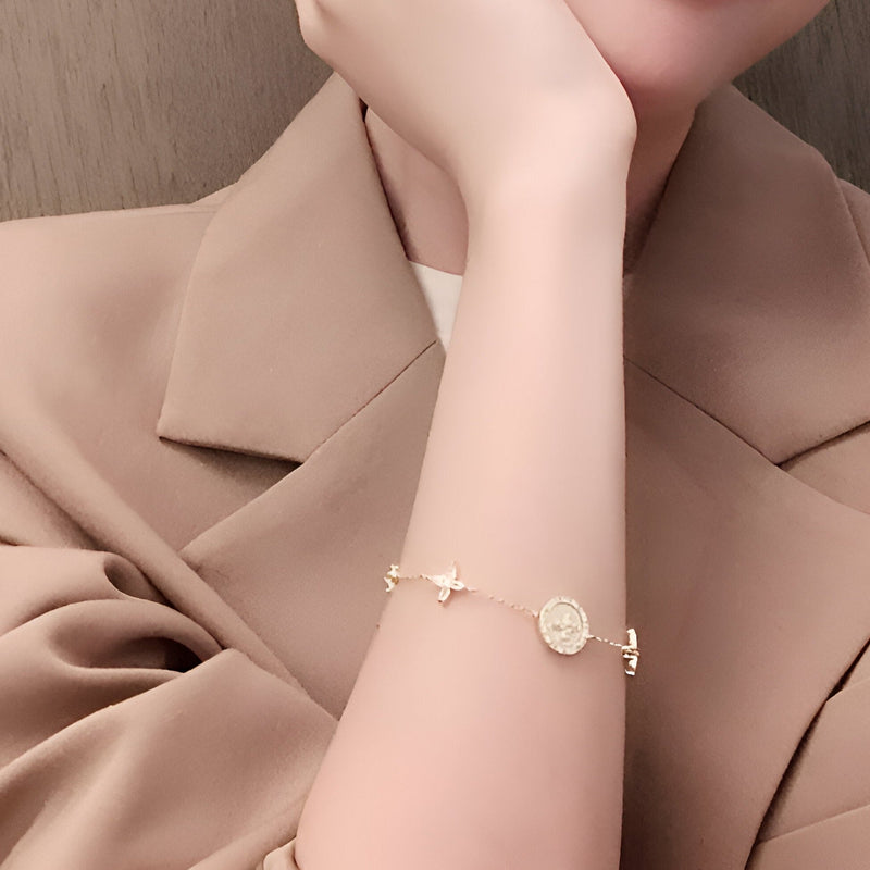 Pulsera de cobre chapado en oro, trébol de 4 hojas, para mujer, modelo Maëlys