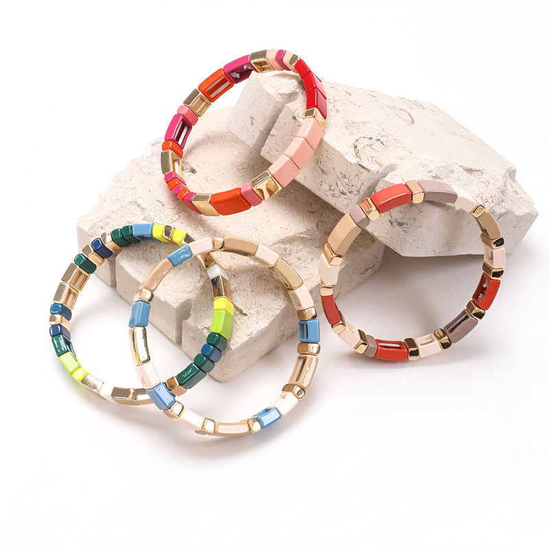 Bracelets en émail colorés avec segments rectangulaires, style Calypso pour femme, assortiment varié.