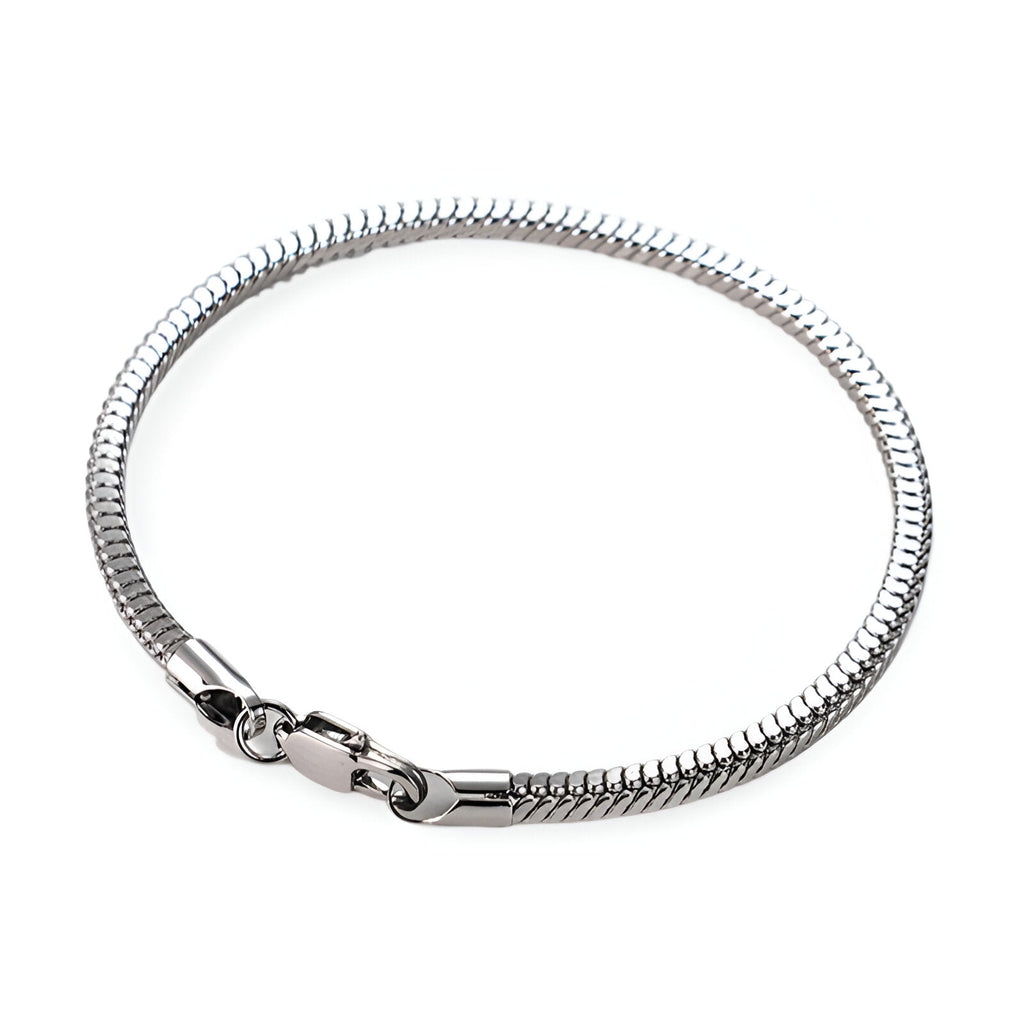 Bracelet en maille serpent argenté en acier inoxydable, fermeture mousqueton, modèle Dolia.