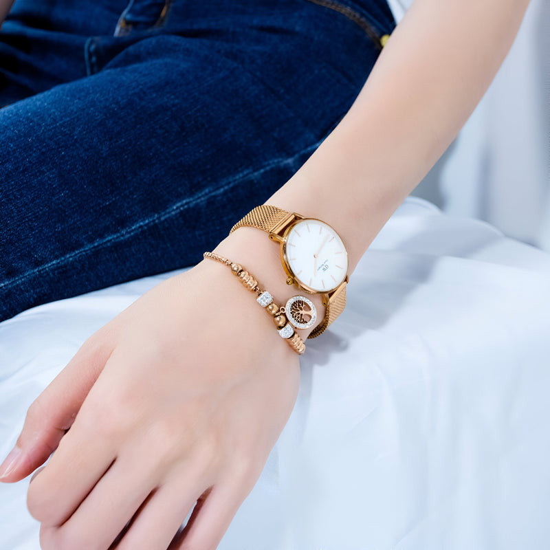 Pulsera de malla para mujer, árbol de la vida, en titanio y circonita sintética, modelo Odile