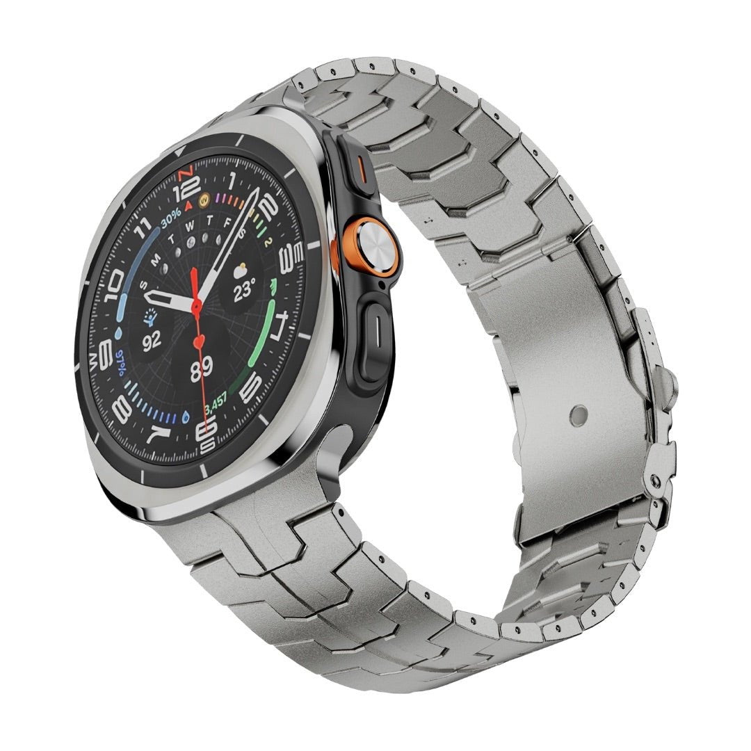 Bracelet en métal renforcé haute technologie, pour montre connectée, fermoir papillon, pour Samsung Galaxy Watch Ultra, modèle Despo - La Boutique du Bracelet