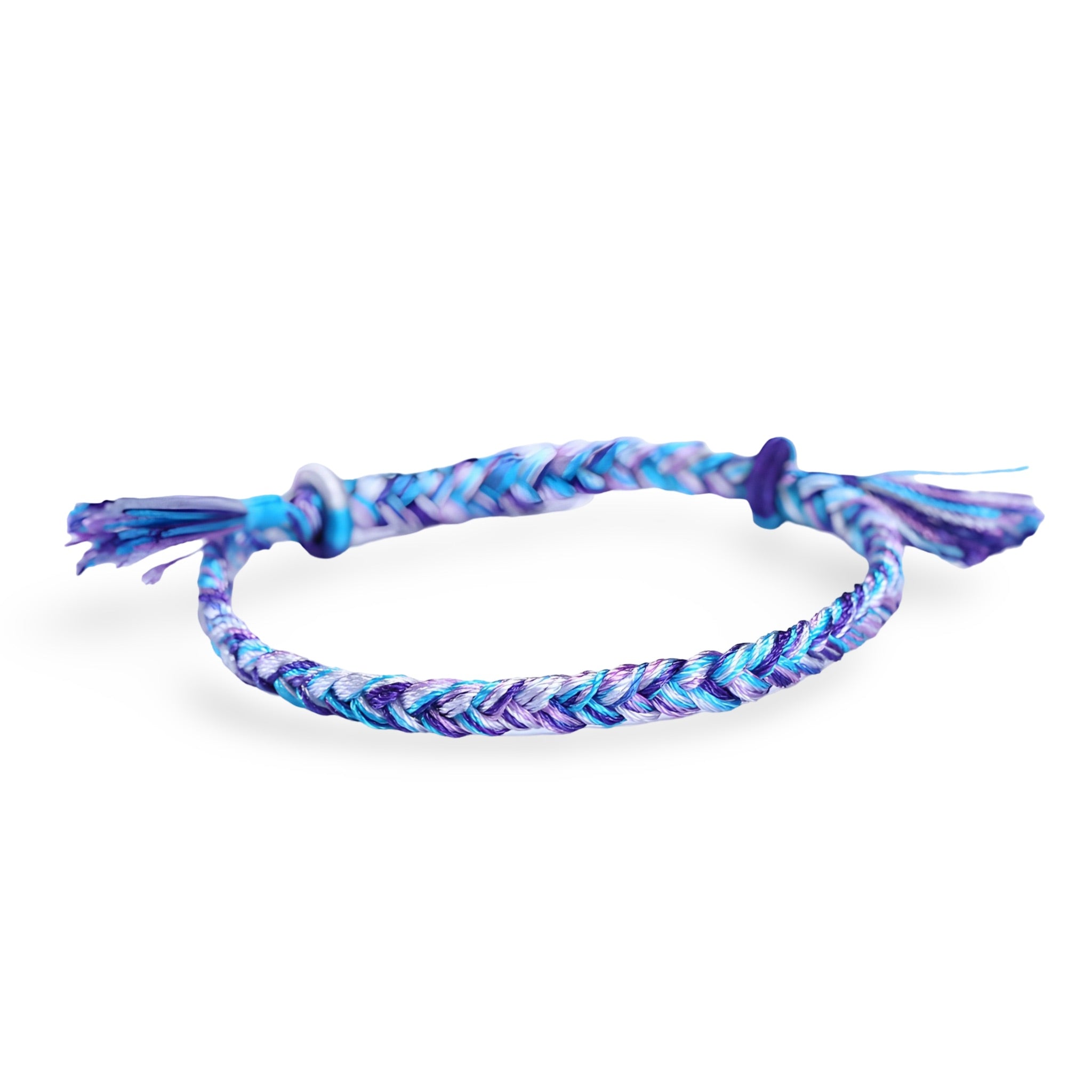 Bracelet tressé en nylon multicolore bleu et violet avec fermoir coulissant pour femme.